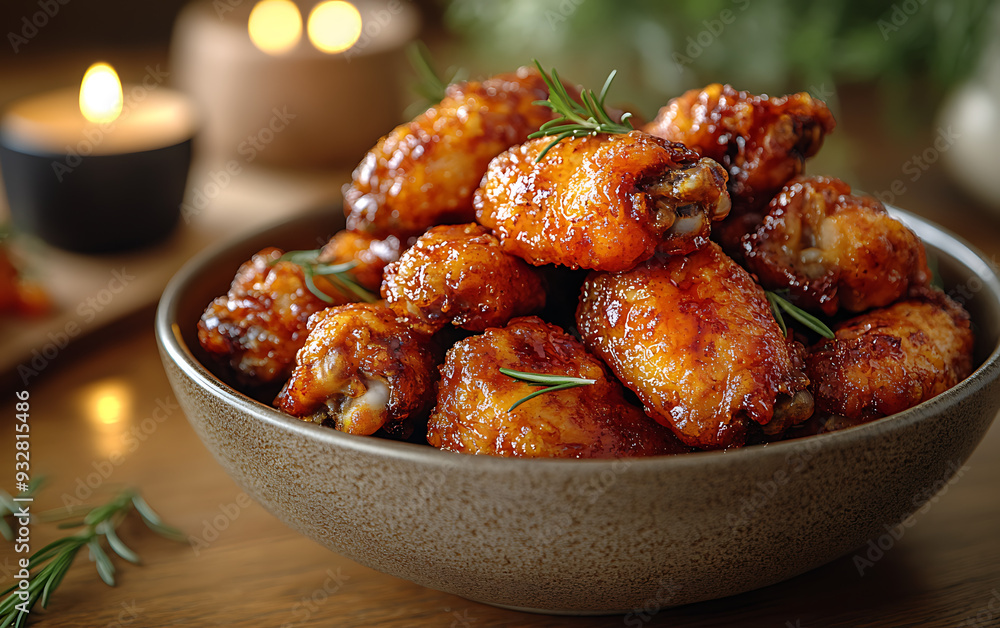 Crispy Fried Chicken Wings: Candlelit Rustic Table Setting Crispy Fried Chicken Wings: Candlelit Rustic Table Setting