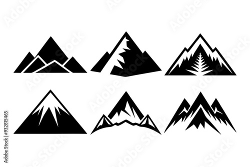 Set of mountains icons silhouette vector art illustration