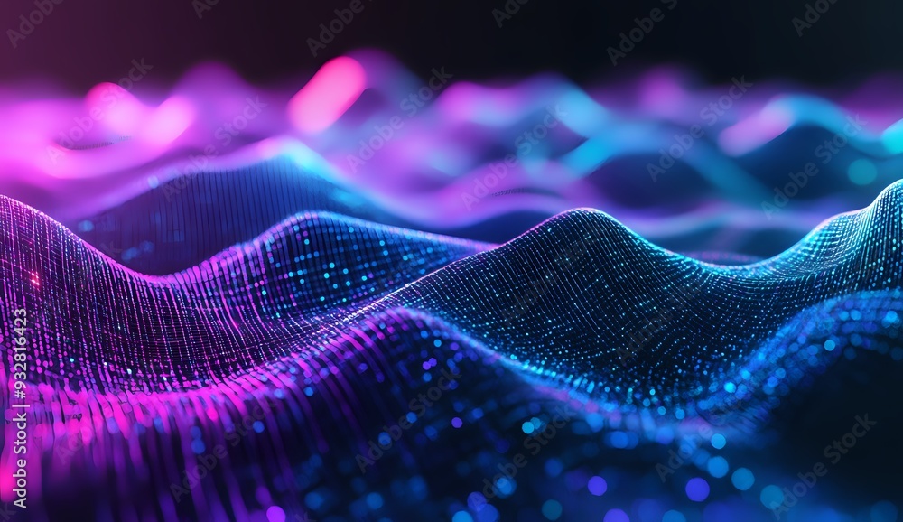 Abstract Blue and Purple Waves of Digital Data Flowing in the Dark Abstract Blue and Purple Waves of Digital Data Flowing in the Dark