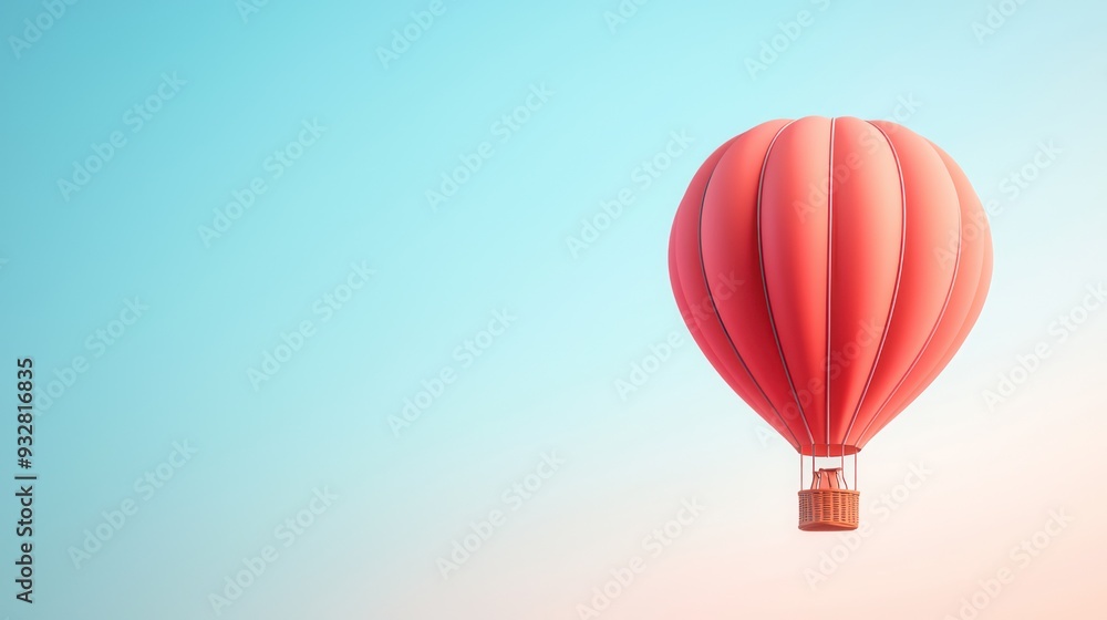 Fototapeta premium Serene 3D Hot Air Balloon Journey Across a Vibrant Landscape with Clear Blue Sky - Travel Concept, Generative Ai
