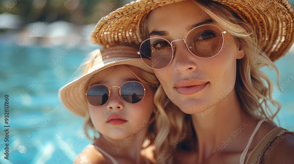 portrait of mother,her little daughter enjoying time at sea portrait of mother,her little daughter enjoying time at sea