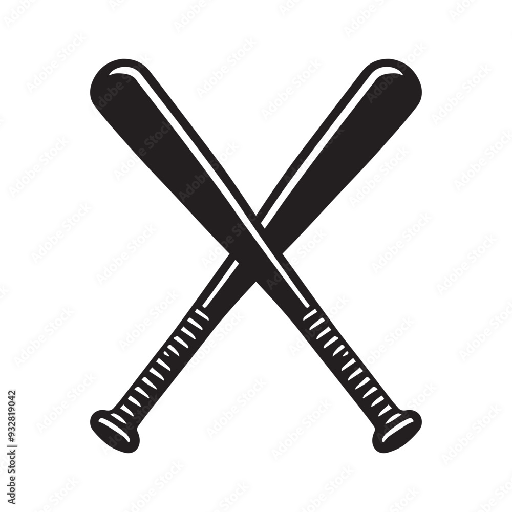 Baseball clipart, sports equipment silhouette, Cross baseball bat Illustration Baseball clipart, sports equipment silhouette, Cross baseball bat Illustration