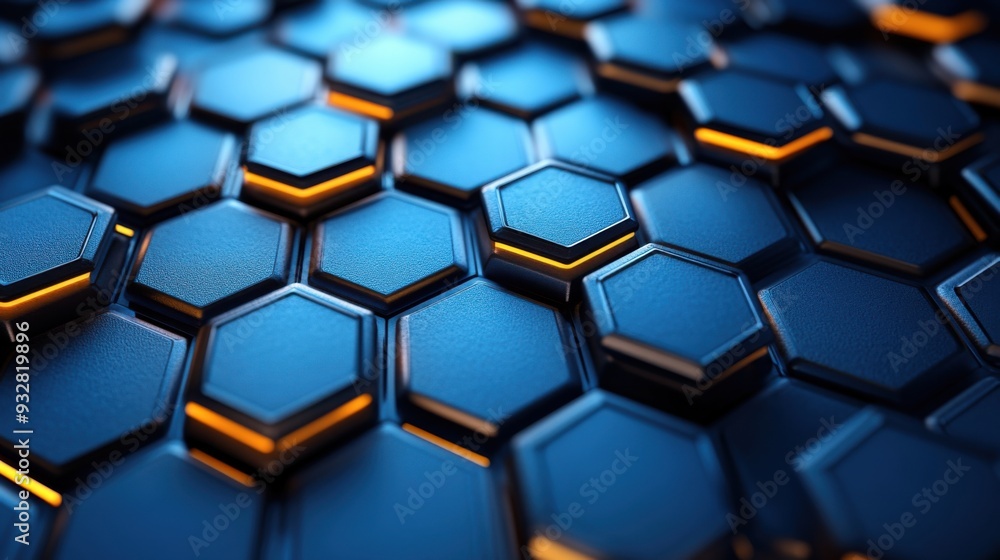 Abstract hexagonal pattern with glowing edges on a dark surface. Abstract hexagonal pattern with glowing edges on a dark surface.