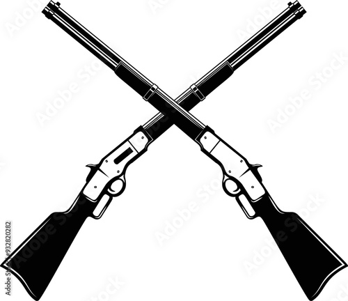 Illustration of winchester rifle in monochrome style. Design element for logo, label, sign, poster.