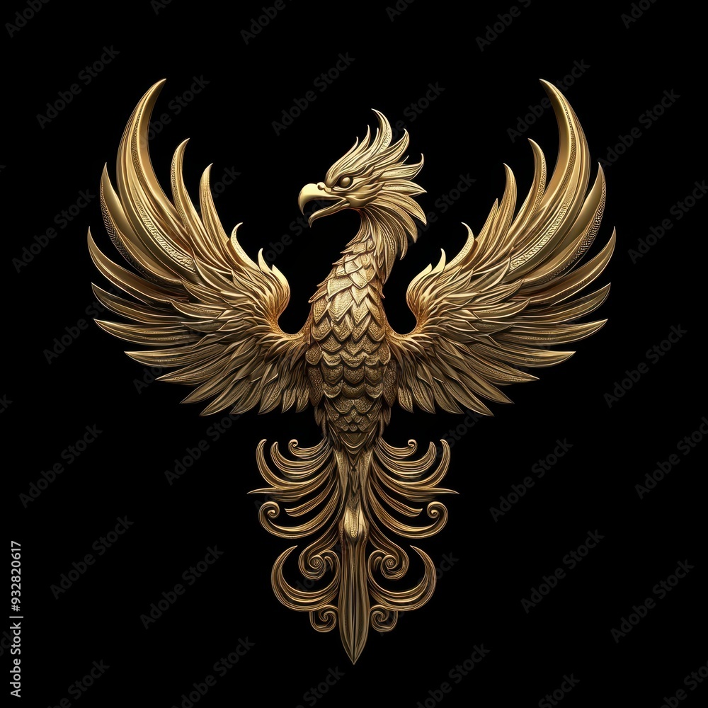 Obraz premium Phoenix tattoo, rebirth symbol in Thai style, 3D illustration