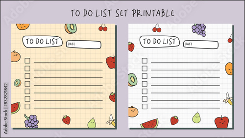 cute food vegetable and fruit to do list template background printable vector illustration