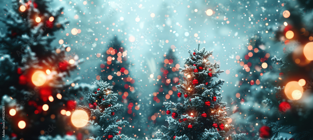 Bokeh and glowing lights on Christmas trees Bokeh and glowing lights on Christmas trees