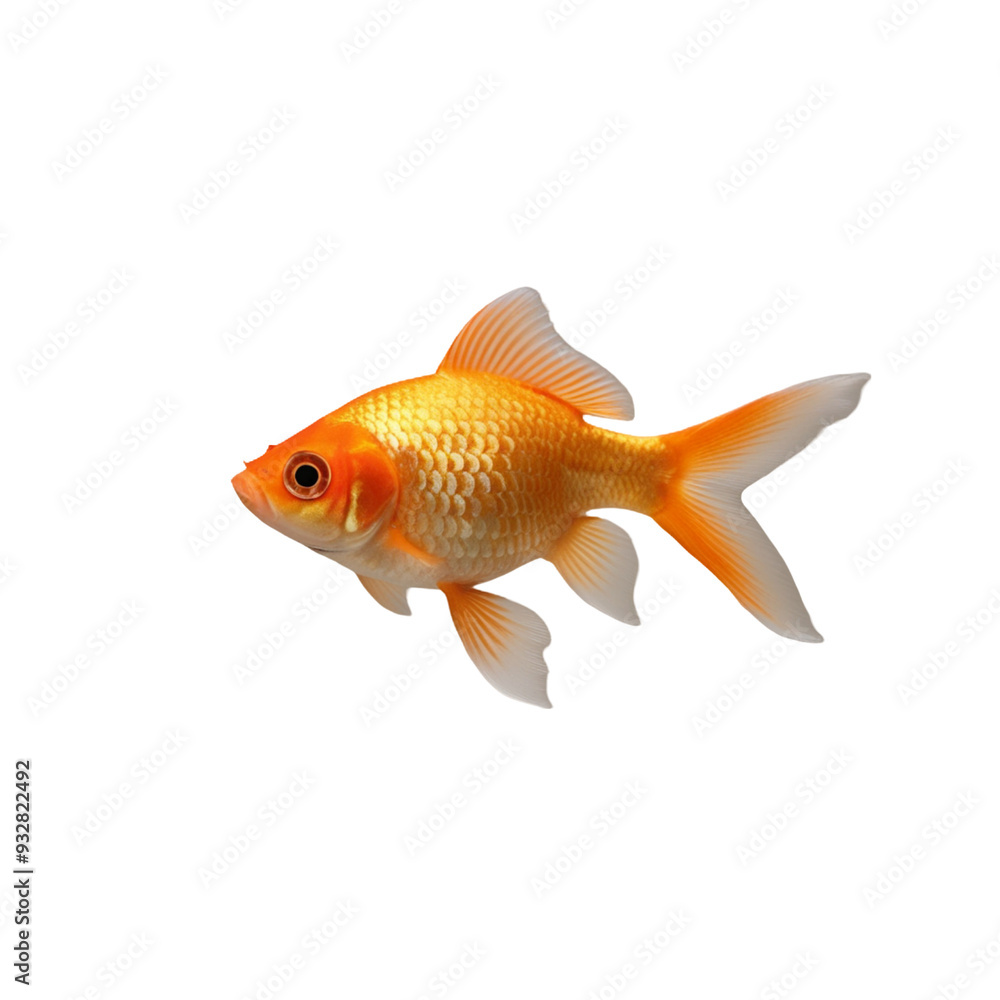 TRANSPARENT PNG ULTRA HD 8K A solitary Goldfish with bright orange scales and flowing fins, gracefully swimming against a transparent background, showcasing its delicate and elegant form