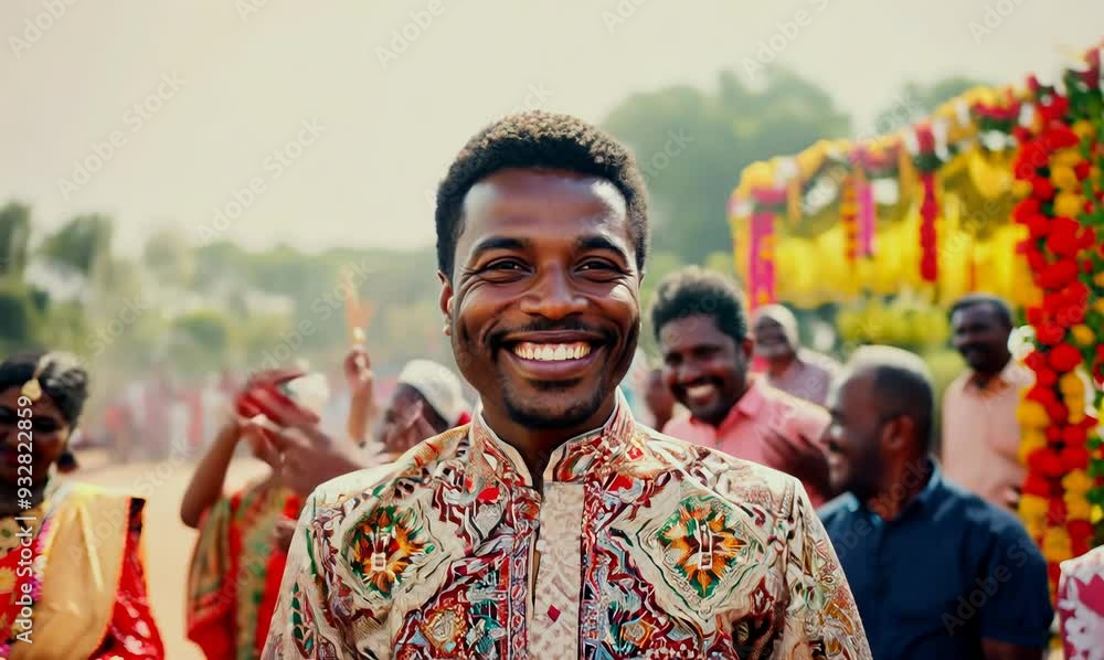 Joyful Malawian Man Celebrating in Traditional Attire at Cultural Festival Joyful Malawian Man Celebrating in Traditional Attire at Cultural Festival