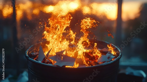 Dramatic Shadows Cast by Burning Paper in Trash Can