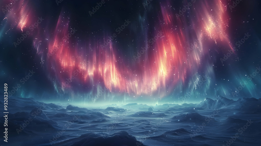 Obraz premium Aurora Borealis Over Frozen Landscape - 3D Illustration