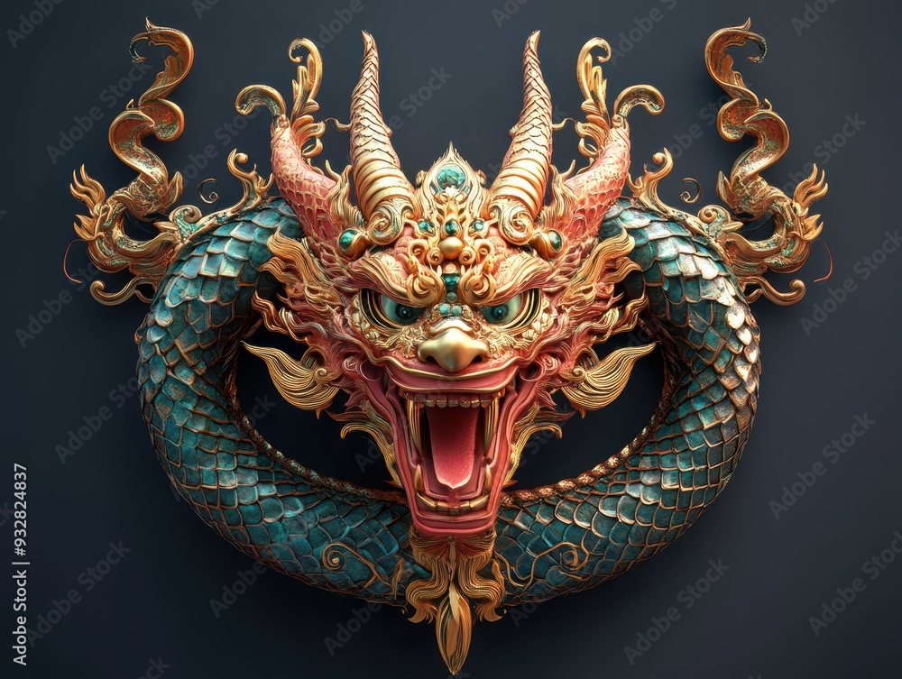 Obraz premium Thai naga tattoo, serpentine mythical creature, 3D illustration