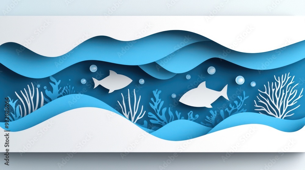 Colorful Paper-cut Tropical Reef with Fish on Vibrant Ocean Background, Ideal for Travel Concept and Underwater Exploration Text, Generative Ai Colorful Paper-cut Tropical Reef with Fish on Vibrant Ocean Background, Ideal for Travel Concept and Underwater Exploration Text, Generative Ai