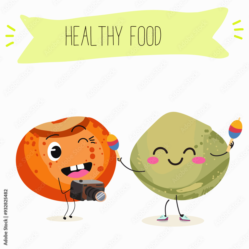 Obraz premium Lentil, vector hand drawn illustration with cute vegan protein characters isolated on white.