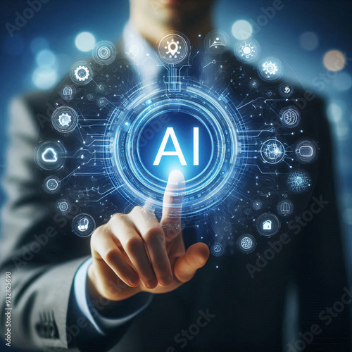 Businessman touching on screen interface AI (Artificial Intelligence) concept