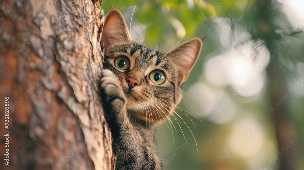 A cat climbing a tree with claws gripping the bark, demonstrating natural hunting behavior and agility as it navigates its environment. A cat climbing a tree with claws gripping the bark, demonstrating natural hunting behavior and agility as it navigates its environment.