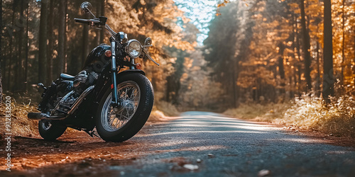 Motorcycle leaning on its kickstand photo