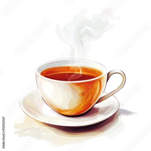 Hot tea on cup cartoon isolated on white background