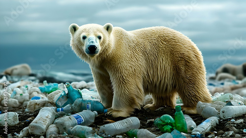 A polar bear stands on a be...
