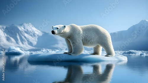A polar bear stands on a sm...