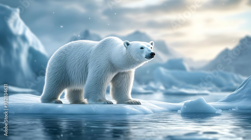 A polar bear stands on a sn...