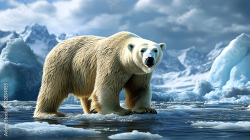 A polar bear stands on an i...
