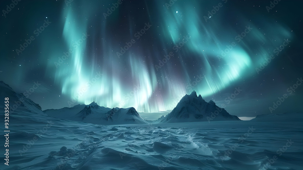 Snowy Mountain Range Under a Vibrant Aurora Borealis - Photo Snowy Mountain Range Under a Vibrant Aurora Borealis - Photo