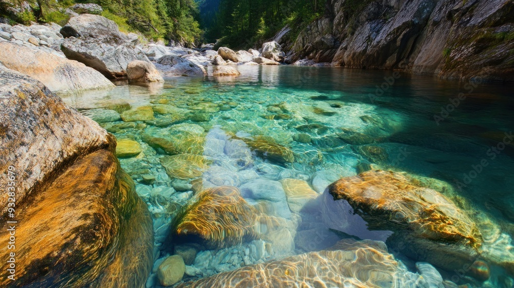 Crystal Clear River in a Mountain Gorge Crystal Clear River in a Mountain Gorge