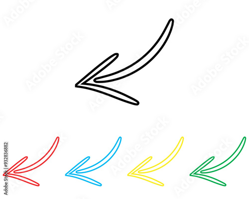 Curved arrow icon vector. Arrow pointer icon sign symbol in trendy flat style. Set elements in colored icons. Arrow left vector icon illustration isolated on white background
