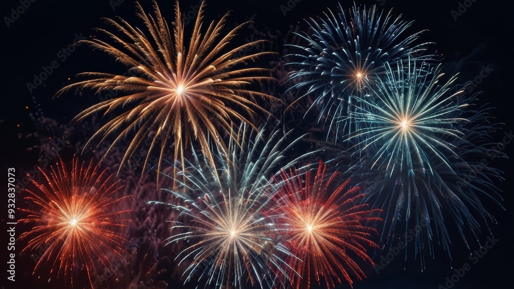 Big fireworks on a dark blue night background from the starry sky on New Year's Eve Big fireworks on a dark blue night background from the starry sky on New Year's Eve