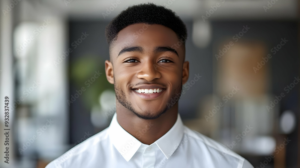A young black man with a friendly smile in a white shirt. A young black man with a friendly smile in a white shirt.