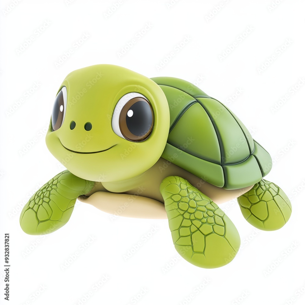 Fototapeta premium 3D rendering of a cute green turtle on a white background,