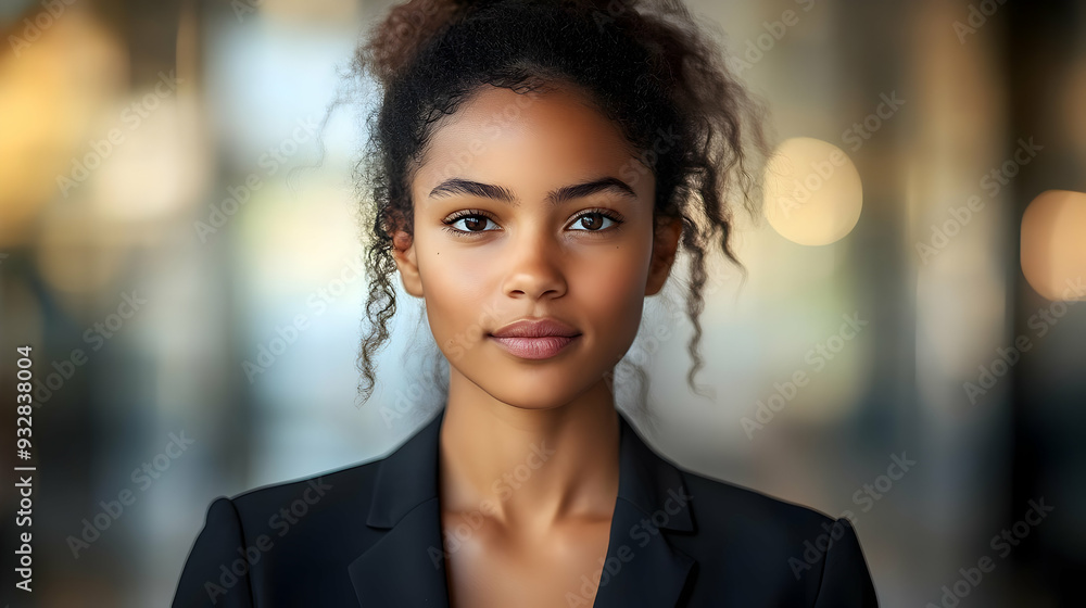 A young woman with curly hair looks directly at the camera with a serious expression. A young woman with curly hair looks directly at the camera with a serious expression.