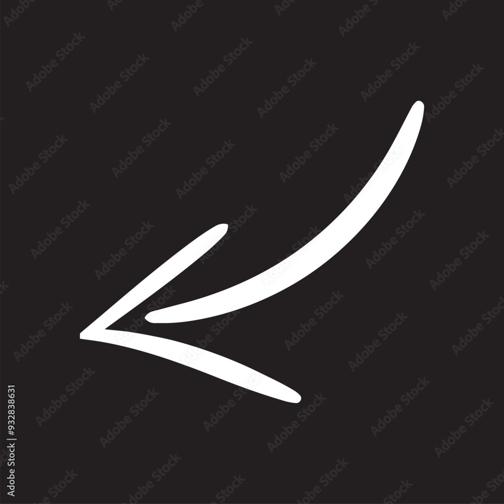 Curved arrow icon vector. Arrow pointer icon sign symbol vector. Arrow left vector icon illustration isolated on black background Curved arrow icon vector. Arrow pointer icon sign symbol vector. Arrow left vector icon illustration isolated on black background