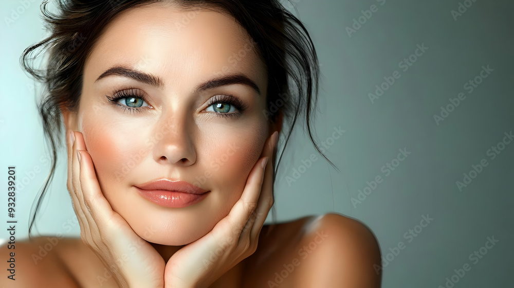 Beautiful woman with perfect skin and blue eyes looking at camera. Beautiful woman with perfect skin and blue eyes looking at camera.