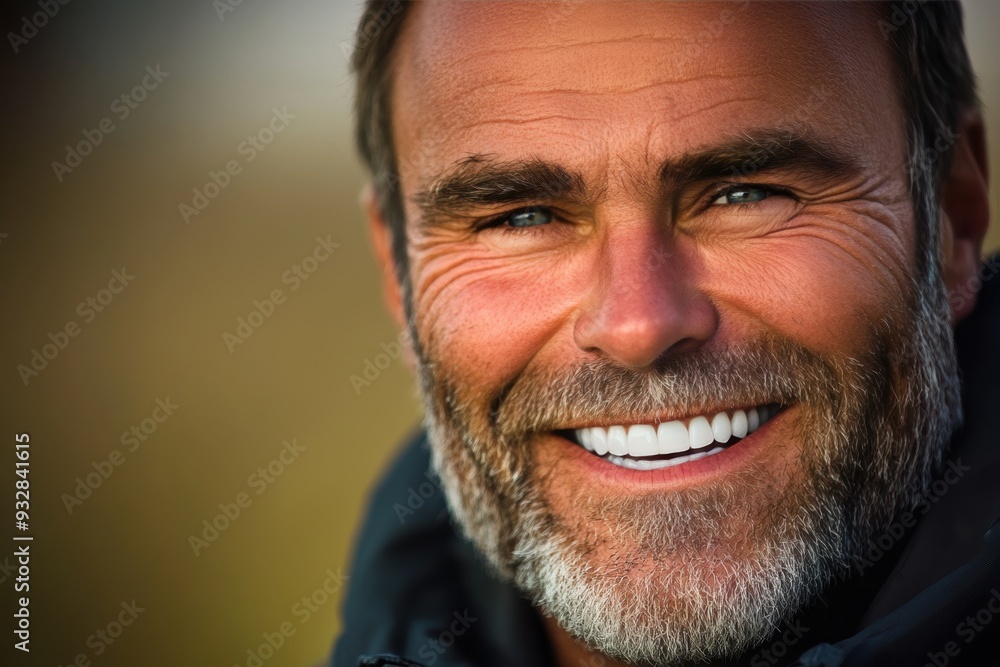 Close-up of smiling mature man with beard outdoors Close-up of smiling mature man with beard outdoors