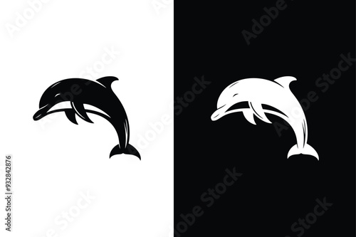 Dolphin icon illustration. Jumping dolphin sea animal symbol black