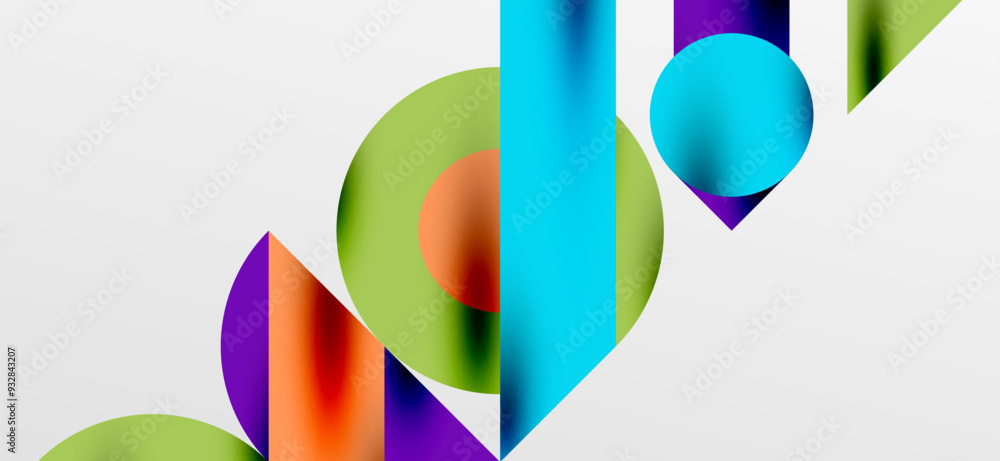Circles and shadows. Colorful round elements with triangles, semi circles and other shapes. Vector Illustration For Wallpaper, Banner, Background, Card, Book Illustration, landing page Circles and shadows. Colorful round elements with triangles, semi circles and other shapes. Vector Illustration For Wallpaper, Banner, Background, Card, Book Illustration, landing page