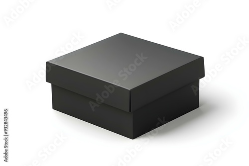 Black Realistic Square Box Mockup, Dark Cardboard Shoe box, 3d Rendering isolated on white background ready for your design