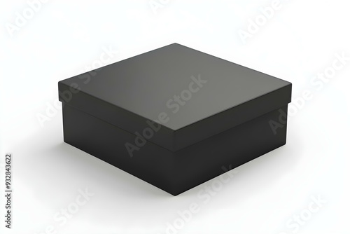 Black Realistic Square Box Mockup, Dark Cardboard Shoe box, 3d Rendering isolated on white background ready for your design