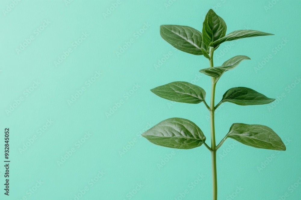 Obraz premium Fresh green sprout growing on muted green backdrop