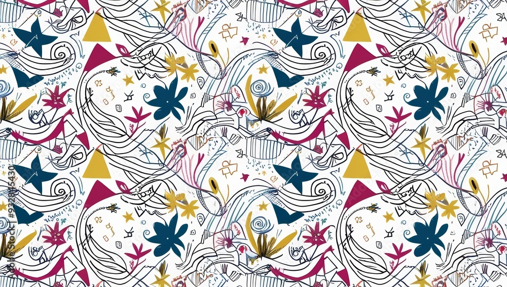 Fototapeta premium Intricate geometric doodle pattern featuring a seamles