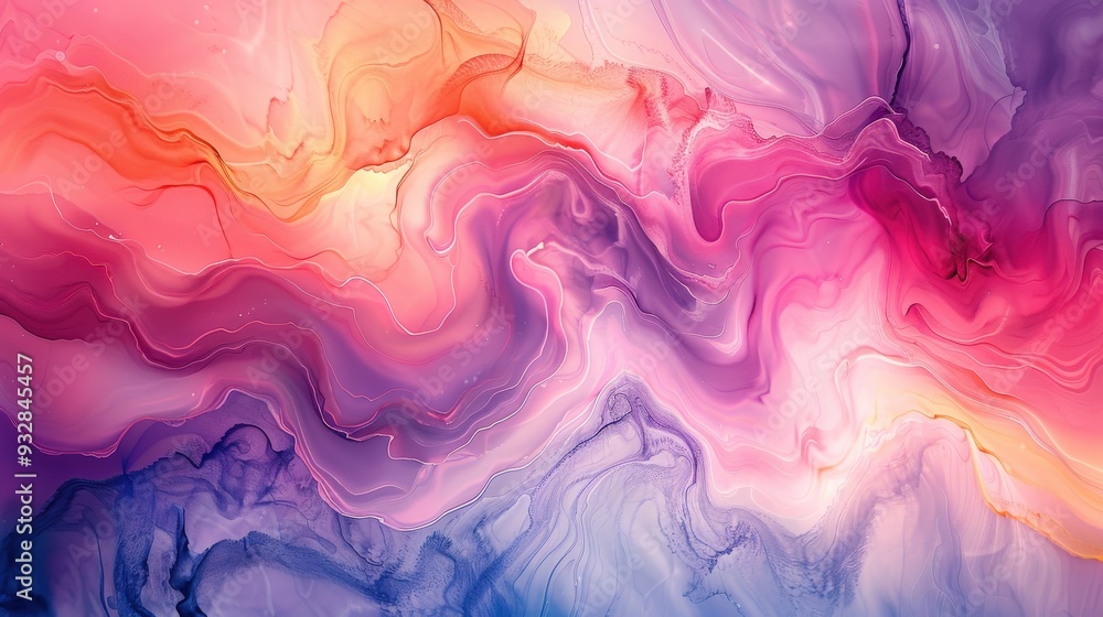 Fototapeta premium Generate an abstract background with rich watercolor elements and smooth swirling patterns, blending colors seamlessly to achieve a soothing and balanced visual effect