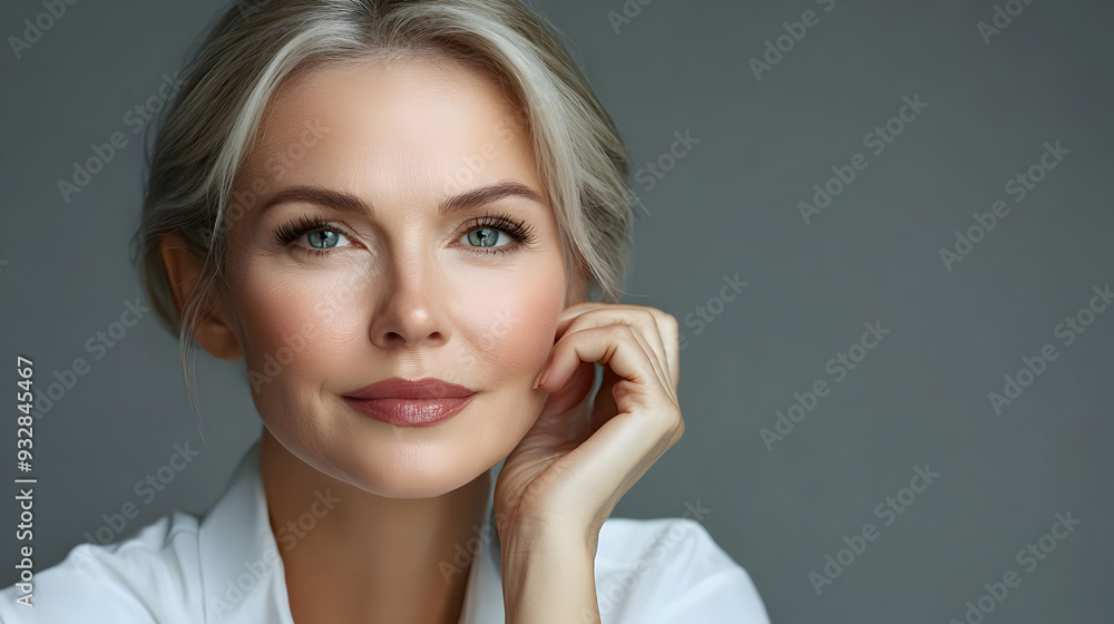 Close-up portrait of a woman with gray hair and a white shirt, looking directly at the camera. Close-up portrait of a woman with gray hair and a white shirt, looking directly at the camera.