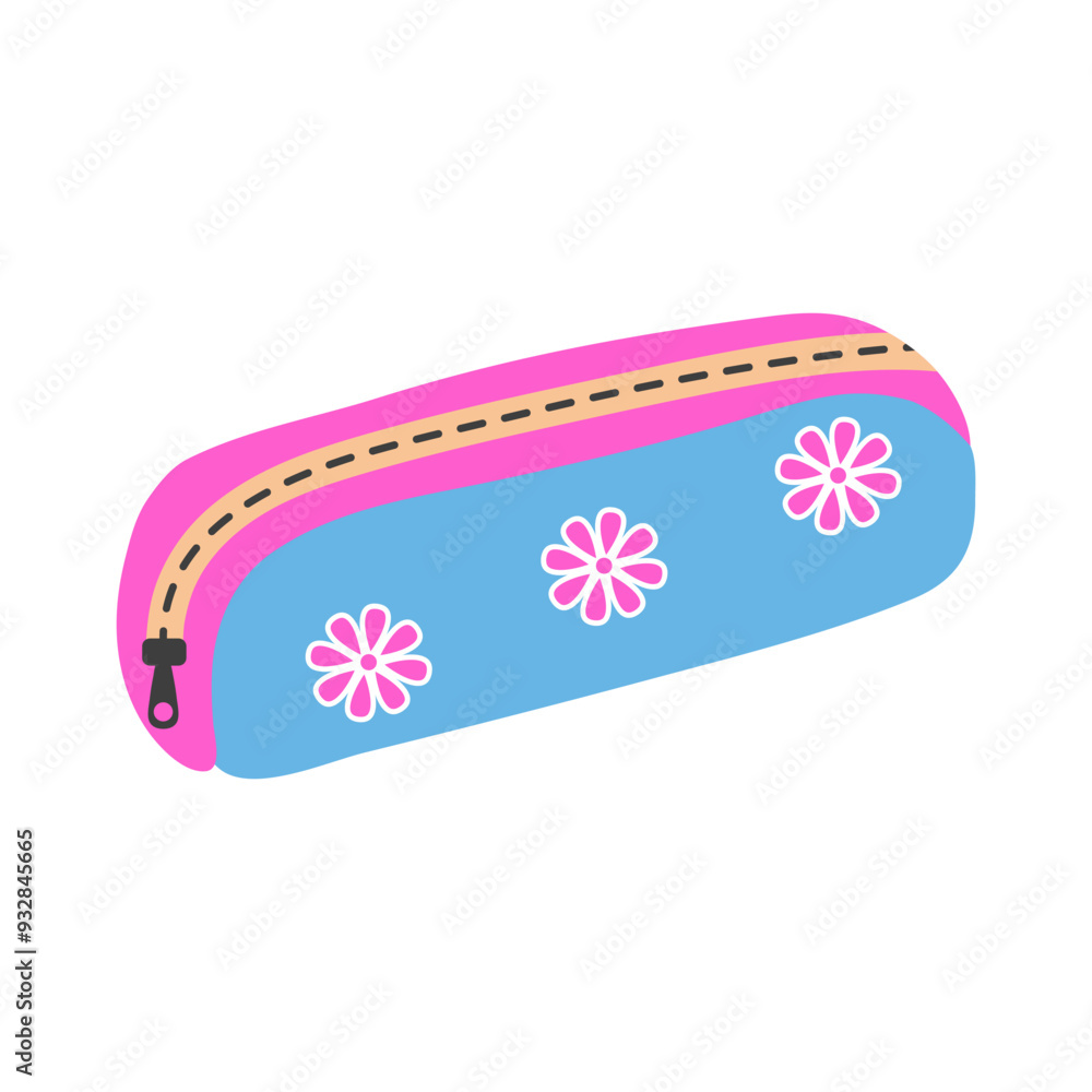 School pencil case. Zippered container for school stationery. Vector illustration isolated on a white background. School pencil case. Zippered container for school stationery. Vector illustration isolated on a white background.