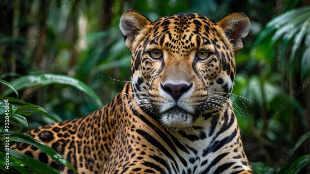 Close-up jaguar portrait in tropical jungle Close-up jaguar portrait in tropical jungle
