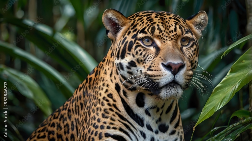 Close-up jaguar portrait in tropical jungle Close-up jaguar portrait in tropical jungle