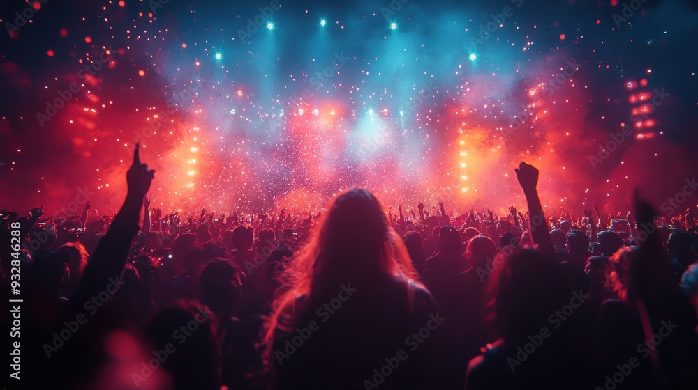 Crowd at a Concert with Bright Lights and Confetti Crowd at a Concert with Bright Lights and Confetti