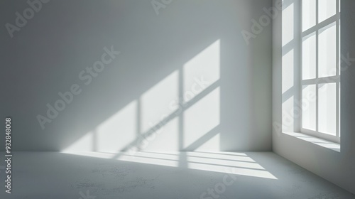 Minimalist elegance. Gray background for product presentation with shadow and light from windows concept