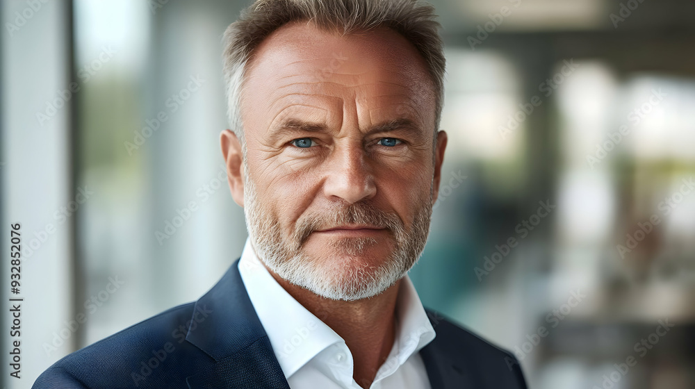 Confident businessman with grey hair and beard looking directly at the camera. Confident businessman with grey hair and beard looking directly at the camera.